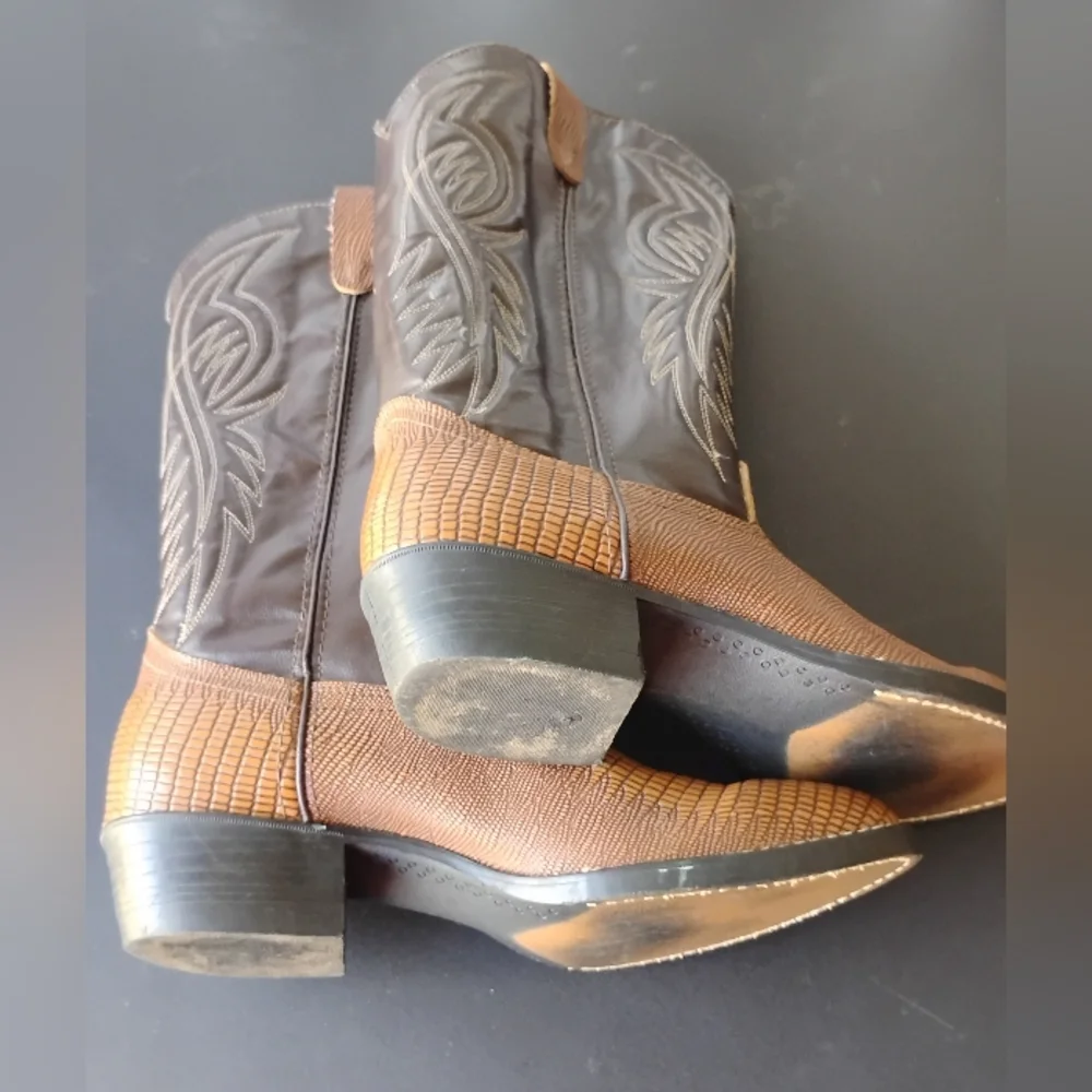 Bronco Boots 10.5 D Men's Western Cowboy Brown Lizard Skin - Picture 8 of 16